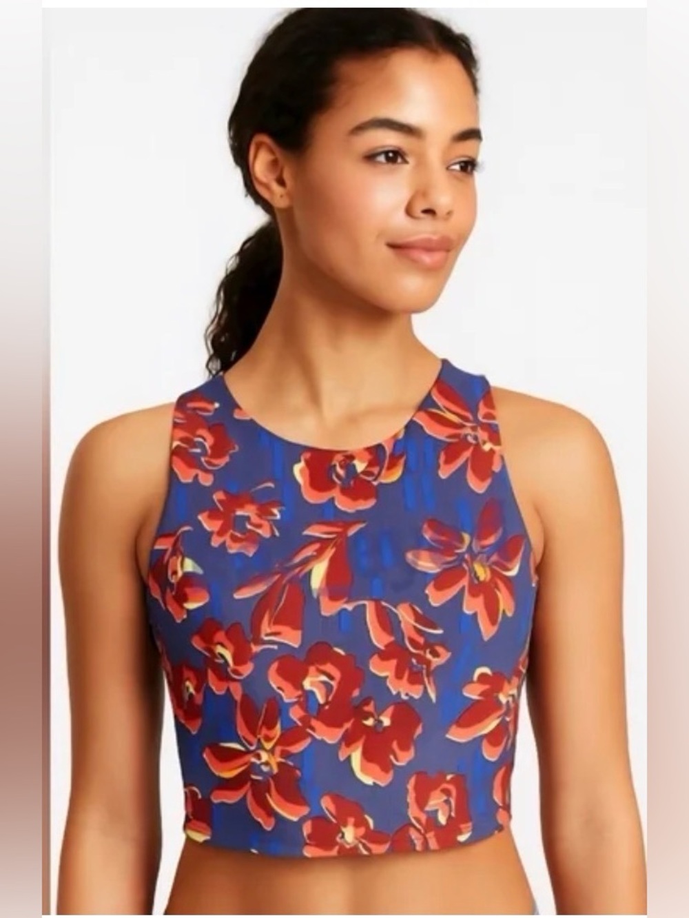Athleta Conscious Crop Blue Floral Print Sports Bra Racerback Sz S & M D-DD NWT